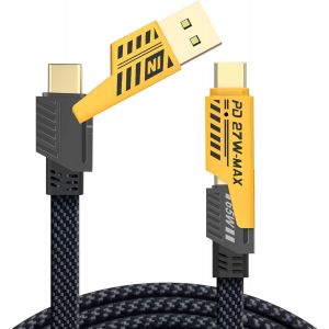 TZF-C&acirc;ble de charge multi-USB 4 en 1 - 1,8 m - En nylon rapide - Avec USB A / 65 W USB C / 27 W PD - Compatible avec iPhone 15 14 Samsung Galaxy S24 S23 S22 Sony MacBook iPad - Neuf