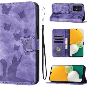 Kal-Coque Samsung A13 Pour Samsung A13 4g/5g Samsung Galaxy A04 Motif Papillon Chat Coque Samsung Galaxy A13 Avec Fentes Pour Cartes Coque Galaxy A13 Violet - Neuf