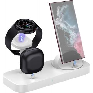 Chargeur Sans Fil Android 4 En 1 Pour Téléphone Samsung Galaxy Z Flip 5/4/3 Z Fold 5/4/3 S24/S23 S22 S20 Ultra, Galaxy Watch 6/5/4/3 Galaxy Buds (Blanc) - Neuf