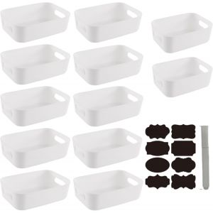 Lbgwp60-Boîte De Rangement En Plastique 10piece30cm+2piece25cm Blanc Panier De Rangement Cuisine Panier De Rangement En Plastique Caisses Paniers Pour Salle De Bain Armoire Étagère Organisateur - Neuf