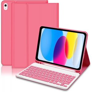 Coque Clavier Pour Ipad A16 11ème Génération 11 Pouces 2025/10ème Génération 10.9 Pouces 2022, Azerty Layout Étui Clavier Bluetooth Magnétique Avec Porte Crayon Pour Ipad 11/10 Gén, Rouge - Neuf
