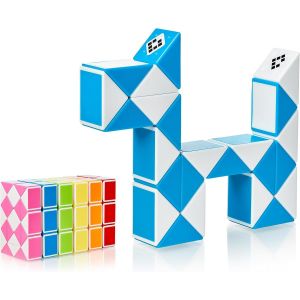 KAL-&reg; Magic Snake Cube | Jouet De Poche Pour Les Enfants De 4 &Agrave; 8 Ans | Cadeau Anniversaire Enfants Invites | Cadeau Pour &Eacute;l&egrave;ves - 24 Blocs | 2,3 Mm X 1,8 Mm | Bleu - Neuf