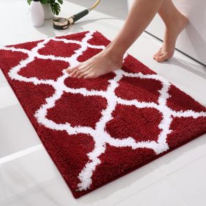 KAL-Tapis De Bain Antiderapant,Tapis Salle De Bain Absorbant En Microfibre Douce,Tapis De Salle À Motifs Marocains, Lavable En Machine - 40 X 60 Cm, Bordeaux - Neuf
