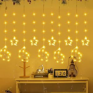 lbgwp60-Lot De 4 Éclairages De Fenêtre Décoratifs Pour Ramadan - Étoile Et Lune - Décoration De Fenêtre Led Avec Ventouse, 8 Modes D'Éclairage - Fonction De Minuterie - Lampe De Décoration Pour Fête - Neuf
