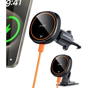 KALANKA-QI2 15W Support MagSafe Voiture, Chargeur Magsafe Voiture 2 In1 Support Téléphone Voiture pour Tableau&Bord et Aération, Chargeur Voiture sans Fil Magnétique pour iPhone 12-16 Series - Neuf