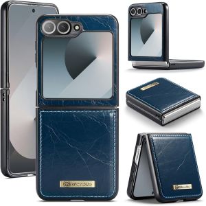 Kal-Coque Pour Samsung Galaxy Z Flip 6 (2024) - Protection Antichoc, Anti-Rayures, Compatible Charge Sans Fil, Ajustement Parfait, Cuir Premium - Design R&eacute;tro Pour Z Flip6, Bleu - Neuf