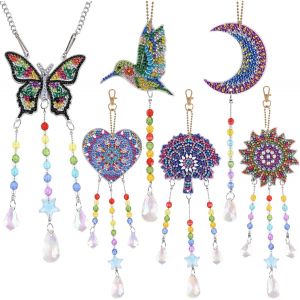 Mevronisshop-Diamond Painting Carillon, 6 Pcs 5d Peinture Diamant Carillons Éoliens Pour Jardin Et Garçons, Diy Diamond Painting Dreamcatcher, Ornements De Peinture Double Face Pour La Décoration De - Neuf