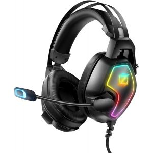 KALANKA-Casque Gaming pour Ps5 Ps4 PC Xbox Switch, Casque Gamer &agrave; r&eacute;duction de Bruit avec Micro, Lumi&egrave;re RGB, Serre-t&ecirc;te &agrave; Suspension Auto-Ajustable, Casque Jack 3.5mm - Neuf