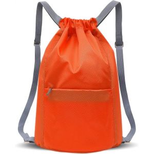 Sac De Gym Imperm&eacute;able Avec Cordon De Serrage Pour Femme Et Homme, Sac &Agrave; Dos Pliable Avec Cordon De Serrage De Grande Capacit&eacute;, Sac &Agrave; Cordon Pour Randonn&eacute;e, Camping - Orange - Neuf