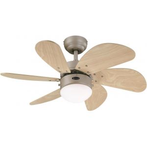Ulteronixshop-78158 Ventilateur de plafond d'int&eacute;rieur &agrave; six pales et une lampe Turbo Swirl de 76 cm, finition en titane avec verre opale d&eacute;poli - Neuf