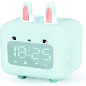 R&eacute;veil num&eacute;rique pour enfants, vert, lapin, avec veilleuse, minuteur et fonction snooze, rechargeable par USB, cadeau de chevet id&eacute;al pour la rentr&eacute;e scolaire - Neuf