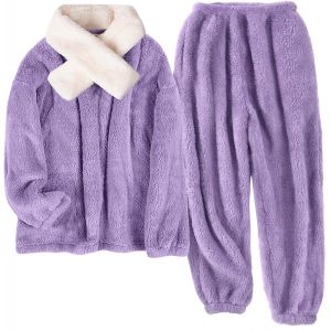 Pyjama Femme Hiver Pilou Ensembles De Pyjama Polaire,Vêtements De Nuit Deux Pièces Chemise De Nuit,Flanelle Sleepwear Avec Écharpe Cadeau Noël - Neuf