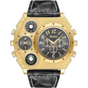 Eryi-Montre Homme Quartz Analogique Multi-Cadrans Montre Double Fuseau Horaire Avec Sangle À Motif Crocodile En Cuir - Neuf