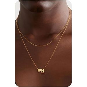 Kal-Collier En Or Avec Initiale En Forme De Coeur - Collier D&eacute;licat En Plaqu&eacute; Or 14 Carats Avec Petit Coeur Et Monogramme Personnalis&eacute; Pour Femme, Bijoux Tendance En Or - Neuf