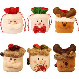 Lot de 6 sachets de Noël en flanelle avec cordon de serrage, pochettes cadeaux, pochettes à bonbons, pochettes à friandises pour emballage de bonbons, sacs à pommes, décorations de Noël - Neuf
