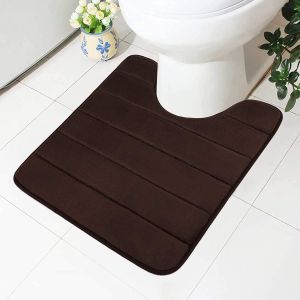 Tapis de bain antid&eacute;rapant en mousse &agrave; m&eacute;moire de forme,doux,avec d&eacute;coupe,50 x 60 cm,absorbant,lavable,pour WC,marron - Neuf