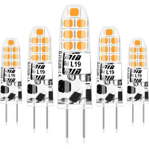 Sjzg-Ampoule G4, Ampoule G4 Led 2w Équivalent 20w Ampoule Halogène, Blanc Chaud 3000k, Ac/Dc 12v, Sans Scintillement, Ampoule À Économie D'énergie Pour Hotte Aspirante, Non Dimmable, Lot De 5 - Neuf