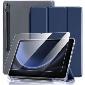 Coque + Verre Trempé pour Samsung Galaxy Tab S10 FE / S9 FE (10,9 Pouces) avec Porte-Stylet - Bleu Marine - Neuf