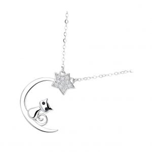Collier Pendentif Lune Et Étoile, Collier Ras Du Cou, Joli Collier Pendentif Animal, Bijoux En Argent 925 - Neuf