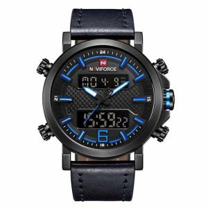 Montre Num&eacute;rique Double Affichage Naviforce 9135 Avec Alarme Et Calendrier - Bleu - Neuf