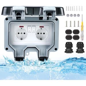 Prise ext&eacute;rieure &eacute;tanche IP66, r&eacute;sistante aux intemp&eacute;ries pour jardin et mur, avec contact de protection et couvercle rabattable pour l'environnement - Neuf