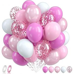 SJZG-Lot De 60 Ballons En Latex Pour Anniversaire, Mariage, R&eacute;v&eacute;lation Du Sexe, F&ecirc;te De Princesse, F&ecirc;te Pr&eacute;nuptiale, F&ecirc;te Pr&eacute;natale, Sans Danger &Agrave; L'H&eacute;lium, 30,5 Cm, Rose M&eacute;tallis&eacute; Et Blanc - Neuf