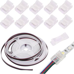 5m Câble D'extension De Bande Led À 5 Broches12mm+10 Pcs Connecteur D'éclairage À Bande Led,Connecteur Led Sans Soudure Et Câble De 5 Meter Kit De Connecteur De Bande Led Rgb 5 Broches12mm - Neuf