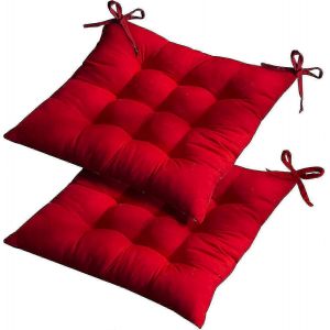 Coussins de siege pour chaises de salle a manger, lot de 2, 40 x 40 cm, rouge, epais - Neuf