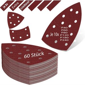 Lot de 60 ponceuses triangulaires + 12 bandes abrasives|Triangles abrasifs delta|105 x 152 mm|Patins abrasifs Velcro multi-ponceuse (105 x 152 mm) - Neuf