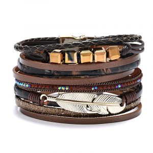 Womens Leather Cuff Bracelet Multi Brins De Plume Bracelet Turquoise Wrap Bracelet Bohème Bracelet En Cuir Tressé Bracelets Bohème Bijoux Cadeaux Pour Les Jeunes Femmes, L'épouse Soeur - Neuf