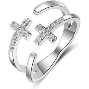 Kahfl-Double Croix Bague De Fiançailles Zircone Cubique Argent La Bague Boowhol Réglableet Phalange Orteil Avec Un Écrin Cadeau Pour Femme Filleidée Cadeau Noël - Neuf