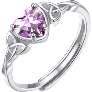 Tianyi-Bague Femme Argent Reglable,Anneau Fiançailles Ajustable Avec Pierre Coeur Et Celtique,Bijoux Brillant Cadeau Femme Pour Noel Anniversaire - Neuf