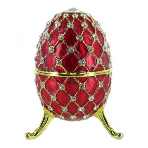 Oeuf &eacute;crin musical rouge de style Faberg&eacute; en &eacute;mail avec dorures et cristal sup&eacute;rieur pour P&acirc;ques - Lettre &agrave; Elise (Beethoven) - Neuf