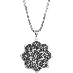 Kal-Collier Bouddhisme Fleur De Lotus Om Pour Homme Et Femme - Pendentif Lotus Unalome - Bouddha Om Aum Ohm Symbole Mandala - Pendentif Yoga Spirituel - Cadeau - Neuf