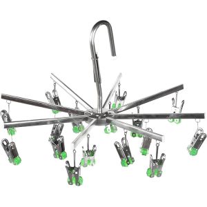 KGABERY-Séchoir À Chaussettes En Acier Inoxydable Avec 16 Pinces À Linge Pour Sous-Vêtements,Chaussettes,Pliable,Vert - Neuf