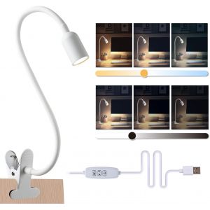 Eryi-Lampe De Lecture De Lit À Pince, Lampe De Bureau Led Avec 5 Températures De Couleur, Variateur, Usb Avec Câble Blanc Pour Étudier Lire Travailler - Neuf