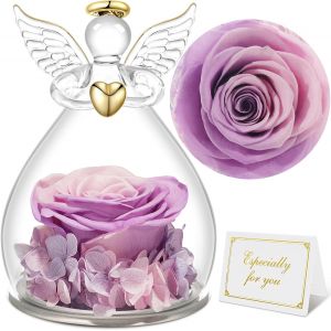 Rose Eternelle Cadeau Femme, Fleur Eternelle avec Ange Figurine, Cadeaux Maman/Mamie, Cadeau Anniversaire Femme, Vraie Rose pour Maman, Cadeaux Noel, Saint Valentin, Fete des Meres - Neuf