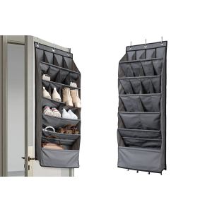 Organisateur de chaussures suspendu &agrave; 16 compartiments pour rangement de porte - Gris - Neuf