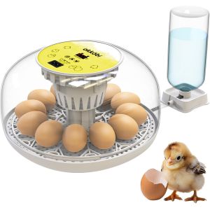 Vornixorsarlshopm12 Couveuse Oeuf Automatique - Contr&ocirc;le Humidit&eacute;, R&eacute;glage Temp&eacute;rature, Couveuse Automatique 12/24 ?ufs - Incubateur Auto - Vue 360&deg;, Facile &Agrave; Utiliser Et Nettoyer - Blanc Et Jaune - Neuf