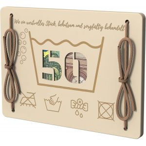 Cadeau En Bois Pour 50e Anniversaire | Carte De V?Ux En Bois | Cadeau D'argent, Porte-Monnaie En Bois | Carte En Bois « 50 Ans Sous Le Signe Des Soins » | Cadeau D'anniversaire (50 Ans - Neuf