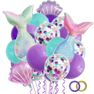 Lot De 26 Ballons Sirène Avec Confettis En Latex, Rose Clair, Violet, Bleu Et Rubans Pour Décorations De Fête D'anniversaire, Licorne Et Sirène - Neuf