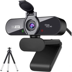 Webcam Pro Hd 1080P Avec Microphone Stéréo, Grand Angle De 110°, Couverture De Confidentialité, Trépied, Pour Conférence, Diffusion En Direct, Enregistrement, Compatible Avec Skype/Zoom/Youtube - Neuf