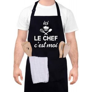 Loranka-Tablier De Cuisine Pour Homme, Ici Le Chef C&iquest;Est Moi Tabliers De Cuisine &Eacute;tanche R&eacute;glable Tablier Barbecue Avec Poches Id&eacute;e Cadeau F&ecirc;te Des P&egrave;res - Neuf