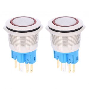 Lot de 2 interrupteurs a bouton-poussoir autobloquants a anneau de 22 mm, 12-24 V CC, IP65, 6 broches, rouge - Neuf