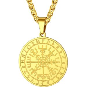 Trahoo-Collier Hommes Femmes Avec Boussole Pendentif En Acier Inoxydable Runes Viking Chaîne Talisman Pièce De Monnaie Bijoux De Mode,Argent/Or/Noir - Neuf