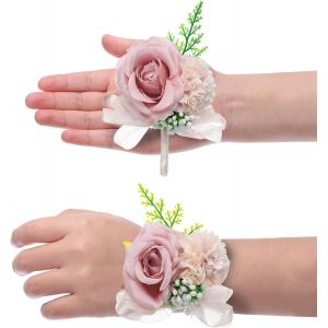 KAL-Ensemble De Bracelet De Poignet De Fleur De Rose Et Boutonni&egrave;res, Bracelets De Fleur Artificielle De Mari&eacute;e Pour Hommes Pour C&eacute;r&eacute;monie De Mariage, Bal Promo, Caf&eacute; - Neuf