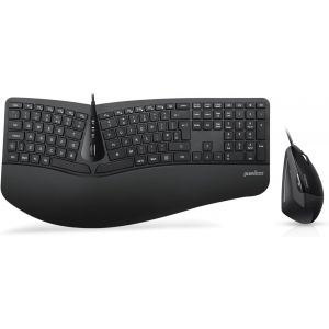 Periduo-505, Clavier Fractionn&eacute; Ergonomique Filaire Et Souris Verticale Avec Repose-Poignet R&eacute;glable Et Touches &Agrave; Membrane Discr&egrave;te, Disposition Britannique - Neuf