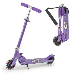 Trottinette Pliable Enfants &Agrave; 3 Hauteurs R&eacute;glables 68 X 10,5 X 78 Cm S&eacute;curit&eacute; Renforc&eacute;e Style Fun En Alliage D'aluminium Violet Helloshop26 20_0014602 - Neuf