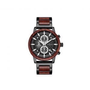 Montre De Sport &Agrave; Quartz Pour Homme Avec Bracelet En Bois Et Calendrier, &Eacute;tanche Jusqu'&agrave; 30 M, Bo&icirc;tier En Alliage, Cadran De 45 Mm - Neuf