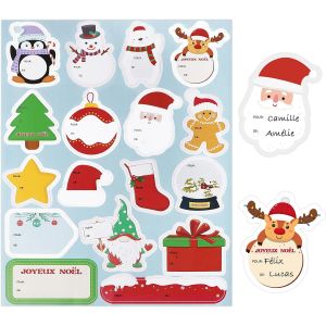85Pcs &Eacute;tiquette Autocollant No&euml;l en Fran&ccedil;ais Joyeux No&euml;l 17 Formes P&egrave;re No&euml;l Bonhomme Neige Renne Sapin Sticker Auto-adh&eacute;sif pour Sac Cadeau Carte Enveloppe - Neuf